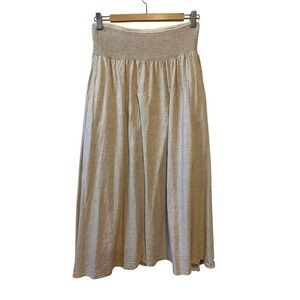 OGL Skirt Size S Beige Smocked Waist Midi Flowy Pockets Boho Beach Resort NWOT